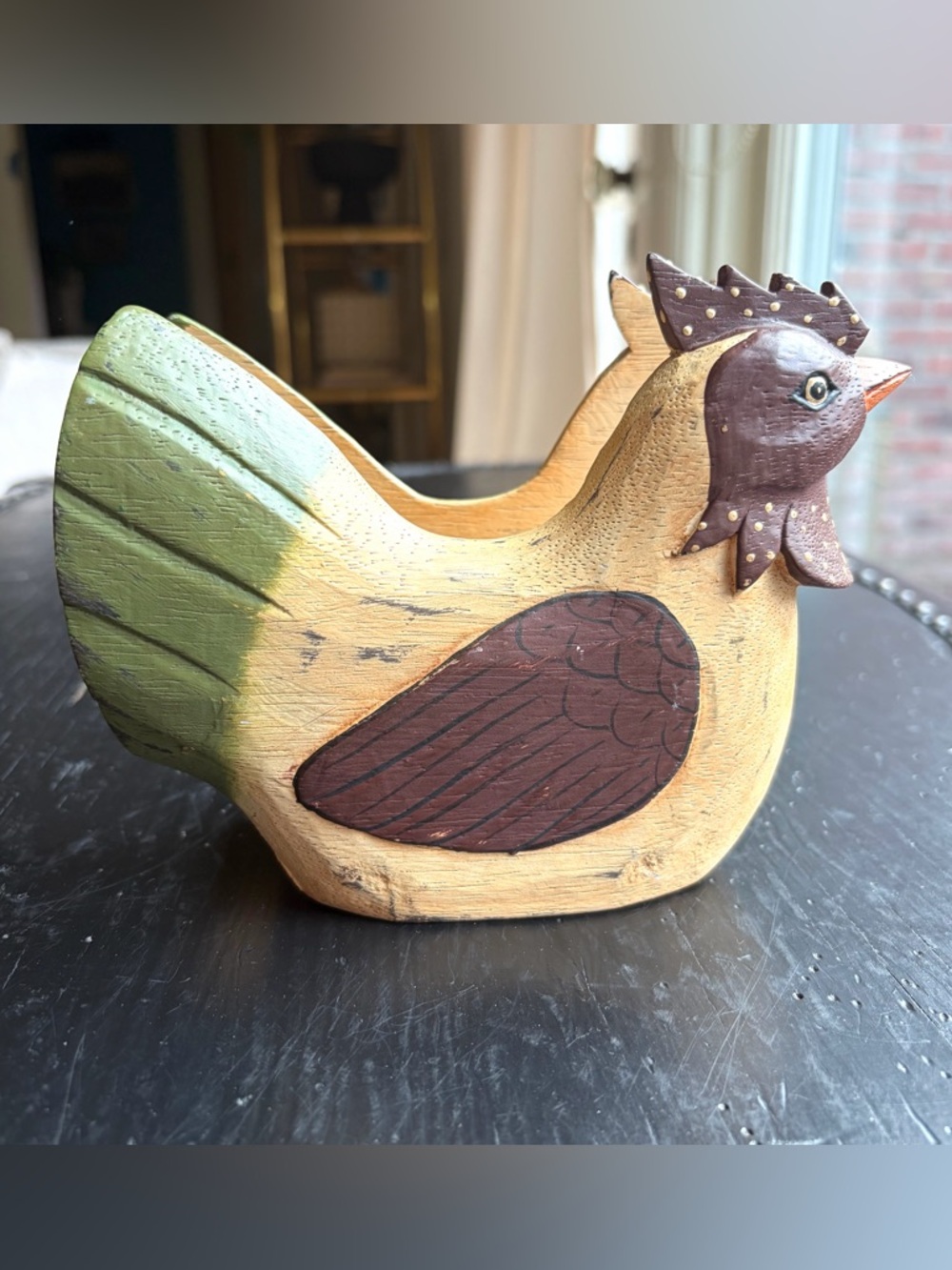 Folk Art Hand Painted chicken napkin holder wood